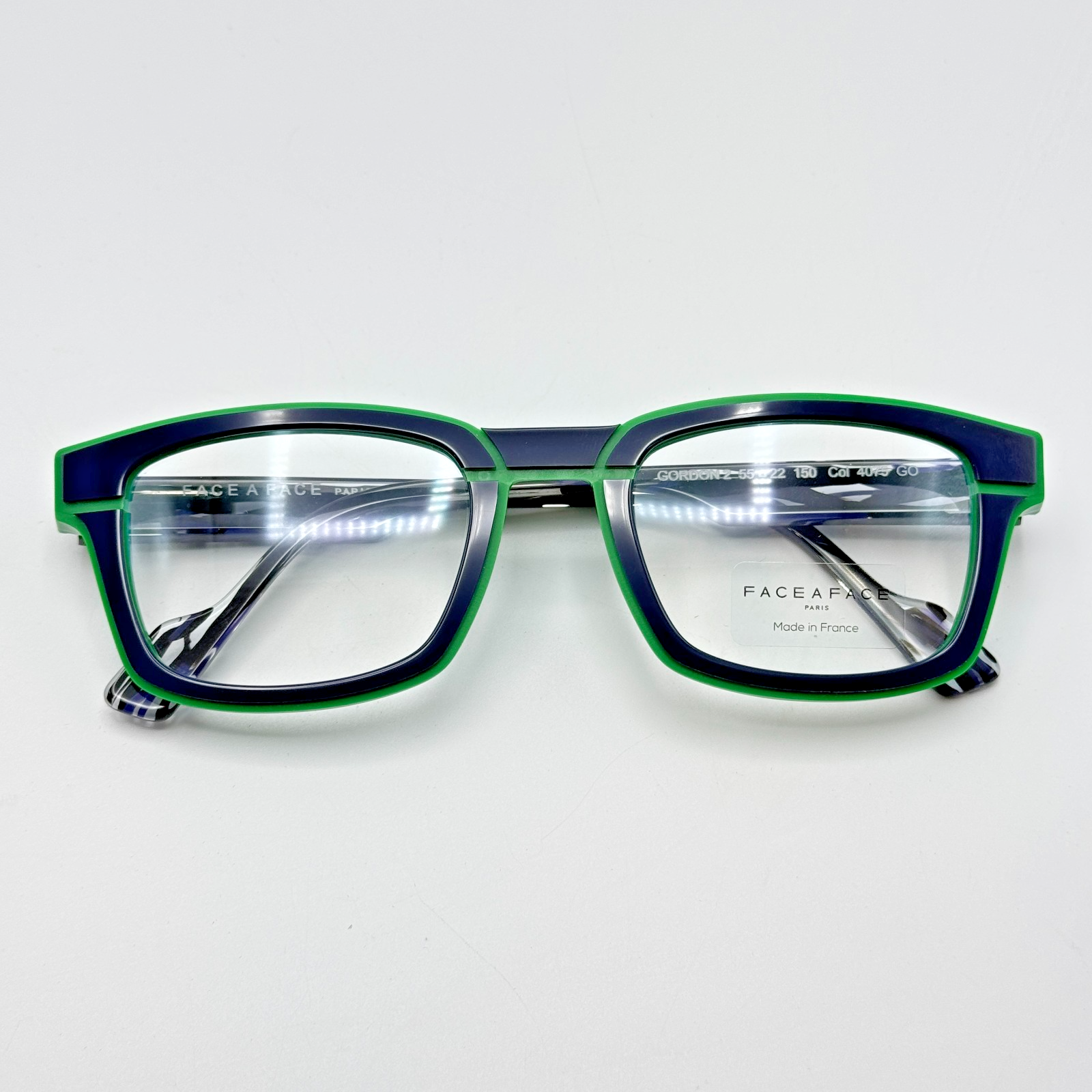 Face A Face Eyeglass Frames Gordon 2 Col. 4075 Blue Green Square 55-22-150 New